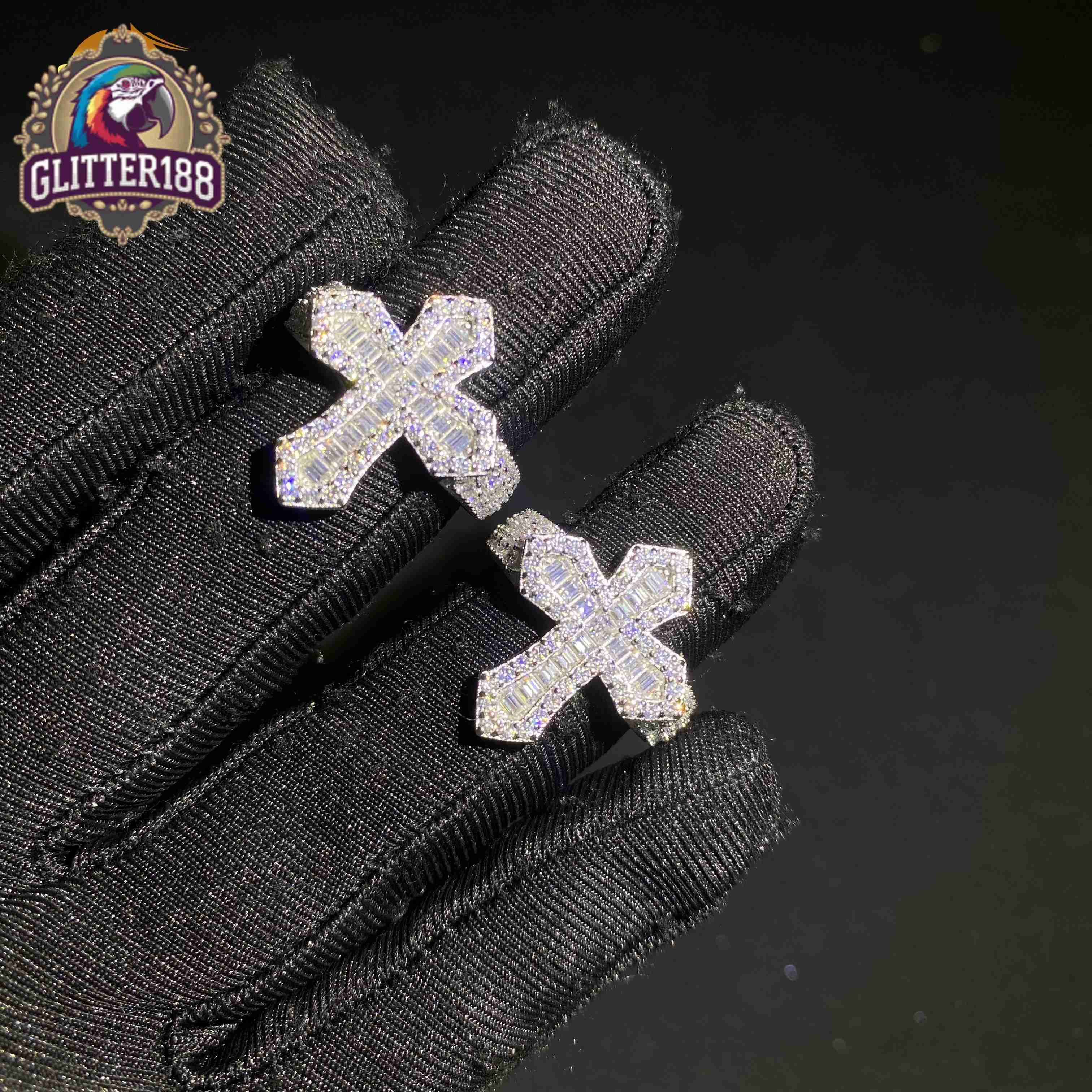 925 Silver Fine Jewelry Iced Out Diamond Ring Custom Hip Hop VVS D Moissanite Baguette Diamond Cross Rings GRA Certificate
