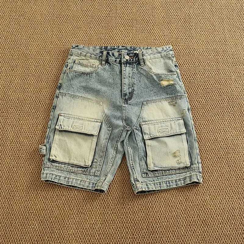 Men's Jeans New Summer Fashion Trendy American Retro Multi-pocket Cargo Denim Shorts Men's Casual Loose Fit Sports High Quality Shorts X26