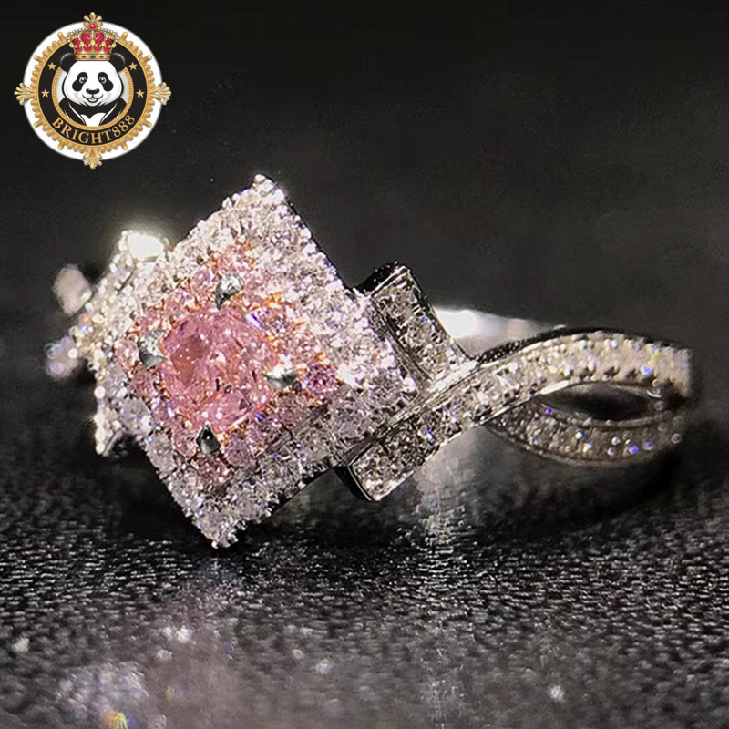 Luxury Fashion Women Engagement and Wedding Diamond pink Ring Sterling Silver 925 with Gold Jewelry Moissanite Diamond Ring