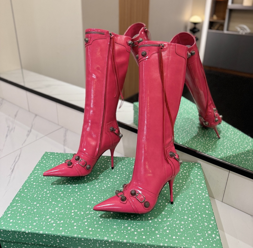 Designer Womens Dress Shoes Luxury Knee High Boots Fashion Rivet Pointed Thin Heel Women's Boots 35-42 Fashion Hot Girls Denim Model Boot