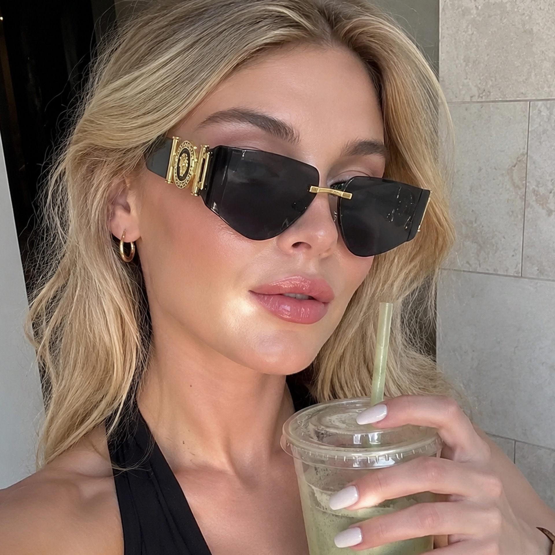 European And American Style Curved For Women, 2026 New Model, High-End Inverted Triangle Sunglasses With Beauty Head Accessory
