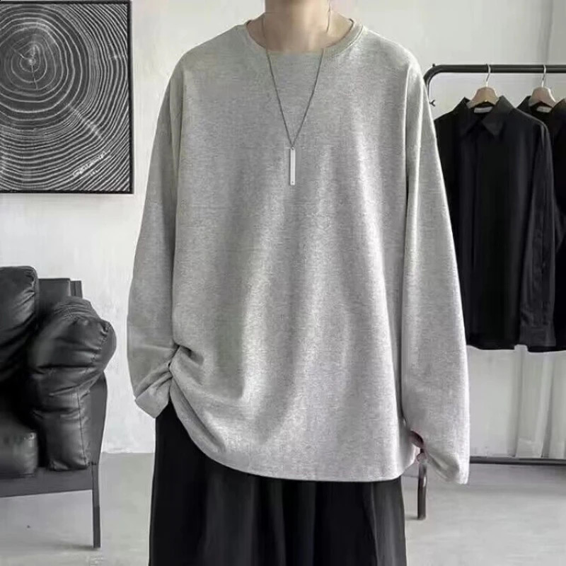 Mens Basic Simplicity Casual Pullovers Top Spring Autumn Long Sleeve Solid Loose Harajuku T Shirts Fashion Korean Men Clothing 260920