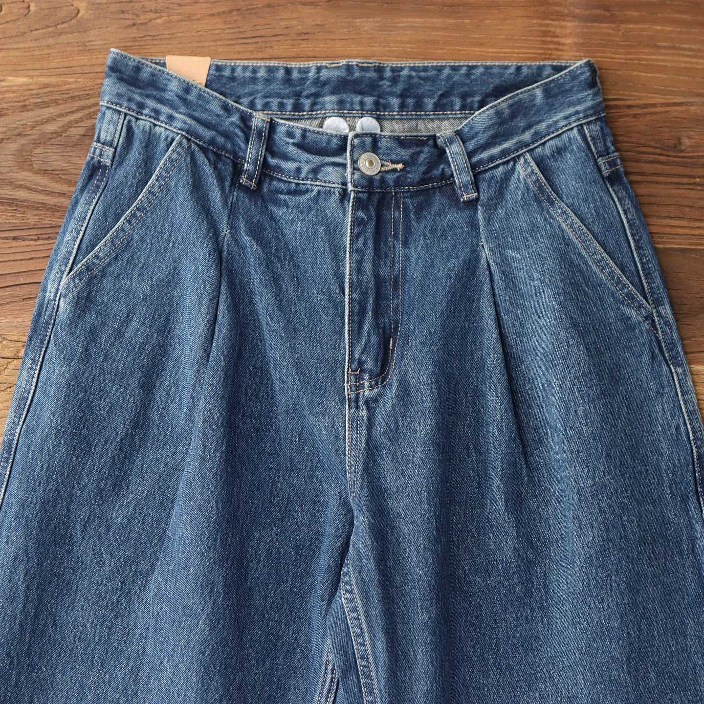 Men's Jeans Heavyweight cotton wide-leg pants washed distressed blue Japanese retro loose straight casual jeans for men X260919