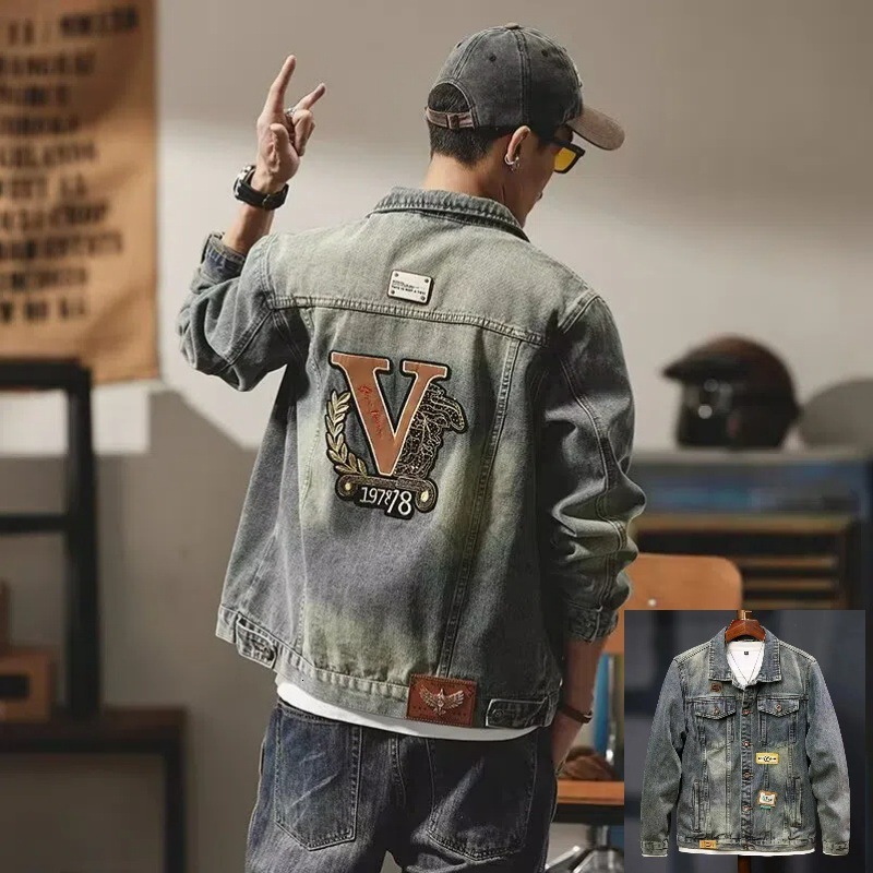 Luxury Mens Designer Jacket Denim Top High-end High Street Motorcycle Fashion Top Outdoor Leisure Cross Embroidery Trend Retro Counter Quality Plus