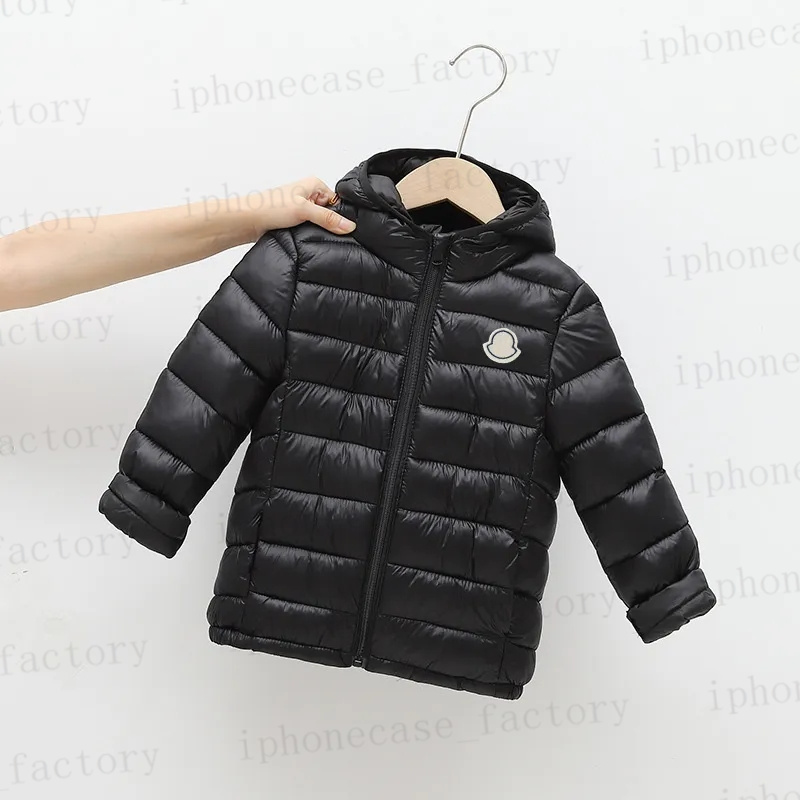Fashion designer children's clothing solid color M embroidery logo hooded lightweight down jacket suitable for boys and girls winter outdoor sp