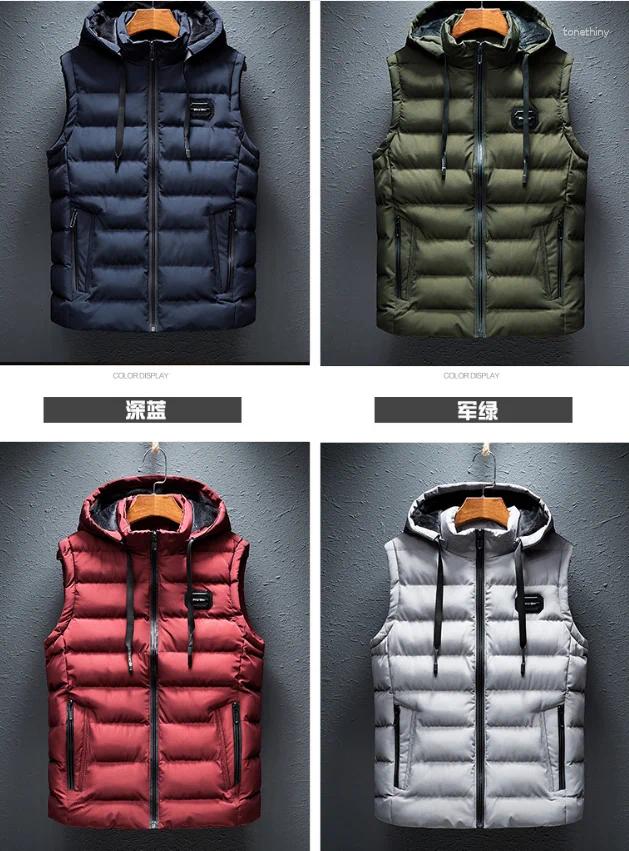 Men Premium Thick Vests Detachable Hood Winter Plus Size Workwear Sleeveless High Quality Cold Resistant