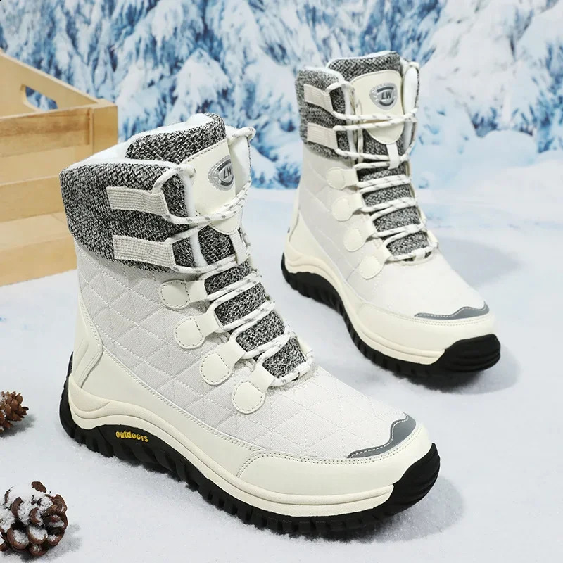 Zapatos deportivos de invierno para mujer, zapatos de esquí cálidos, botas altas para acampar para la nieve, zapatos de senderismo impermeables y an