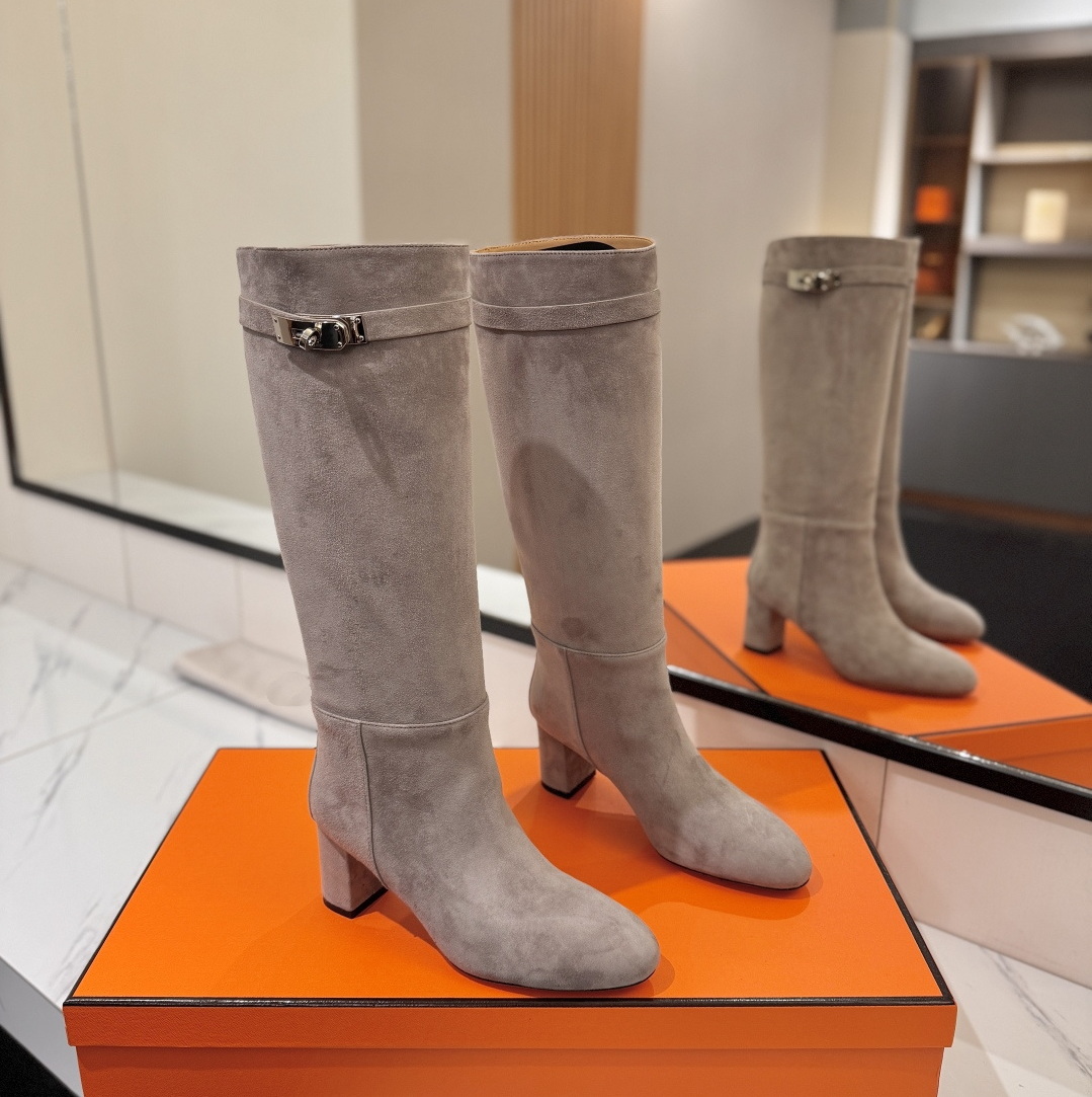 Designer Womens Dress Shoes Luxury Round Toe Suede Knight Boots Women Retro Brown Round Chunky Heel Belt Buckle Slip On Knee High Boots New Versatil