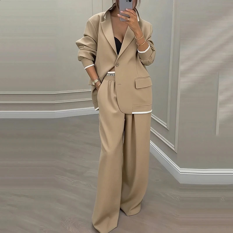 Casual Women's Suit Set Autumn Sexy Turn down Collar Button Blazer Straight-leg Pants Set Winter Solid Long Sleeve Chic Outfit 260920