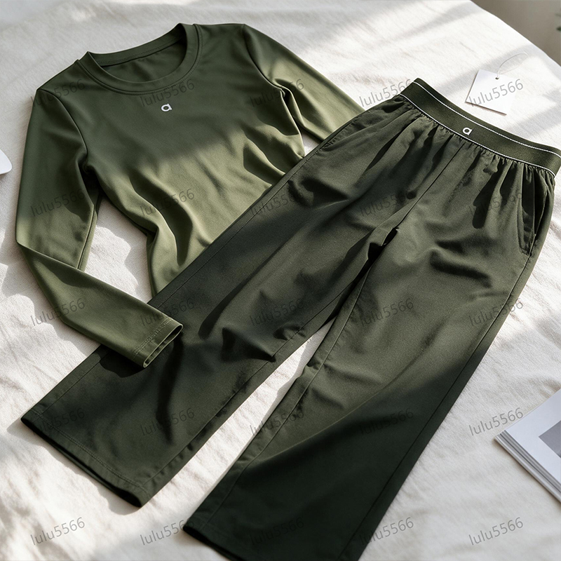 Yoga set womens designer Match Point tennis skirt ensemble tank top shorts tracksuit sports gym clothes women Alosetily short sleeved flared pants s