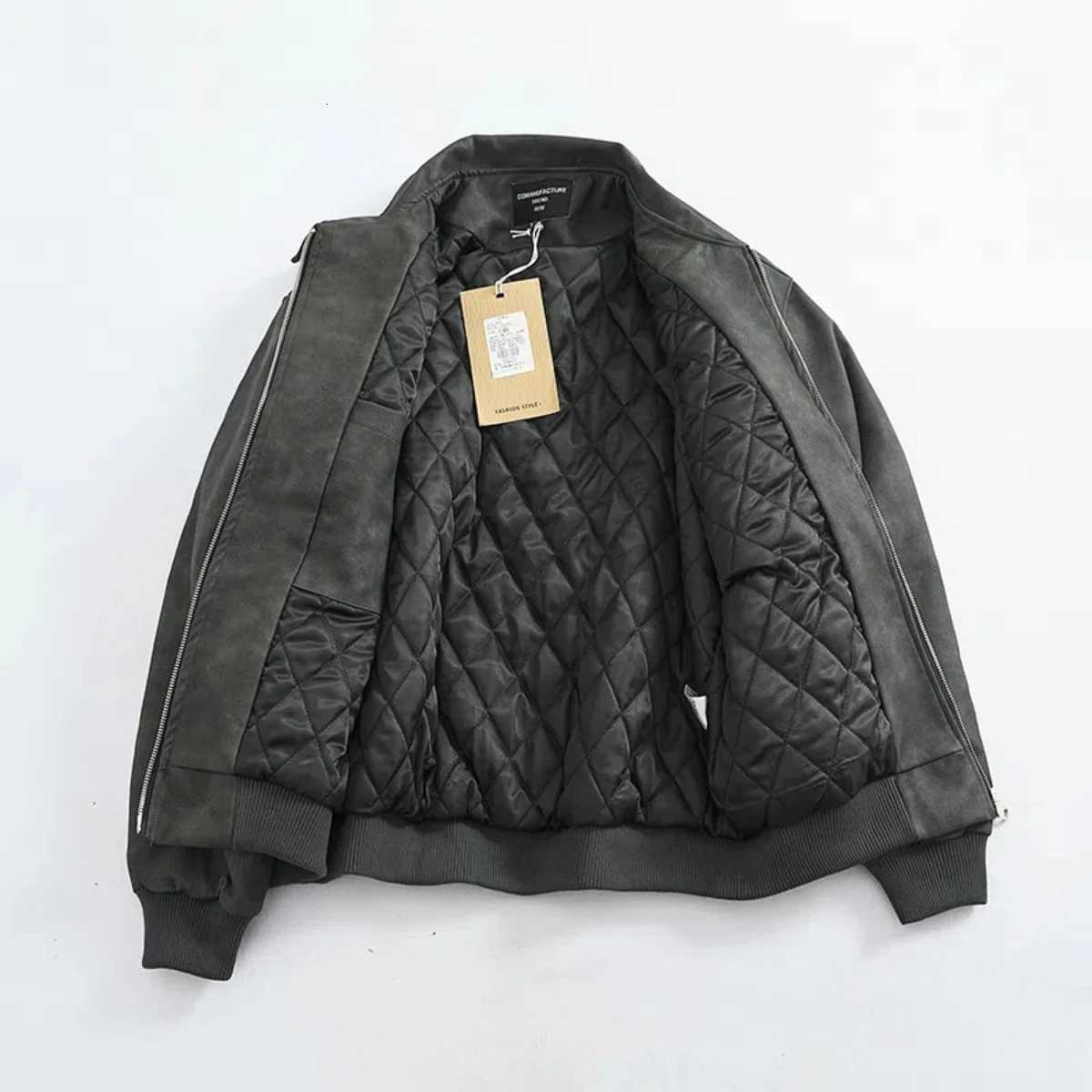 Men's Jackets Add cotton thickened multi-pocket cargo leather jacket Men's trendy retro biker jacket to make old soft PU leather baggy lap
