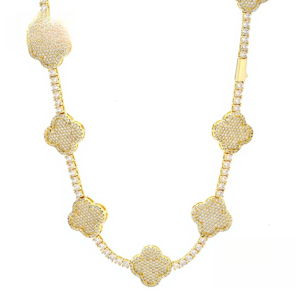 Hip Hop Fine Jewelry Four Leaf Clover Tennis Necklace Women 18K Gold Plated Moissanite Iced Out Bling Diamond Chain