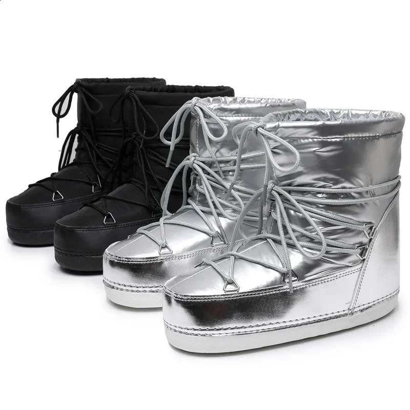 Botas de esquí con cordones para mujer, botines con cordones, plataforma clásica, impermeables, antideslizantes, de algodón, para invierno, 2025, 26