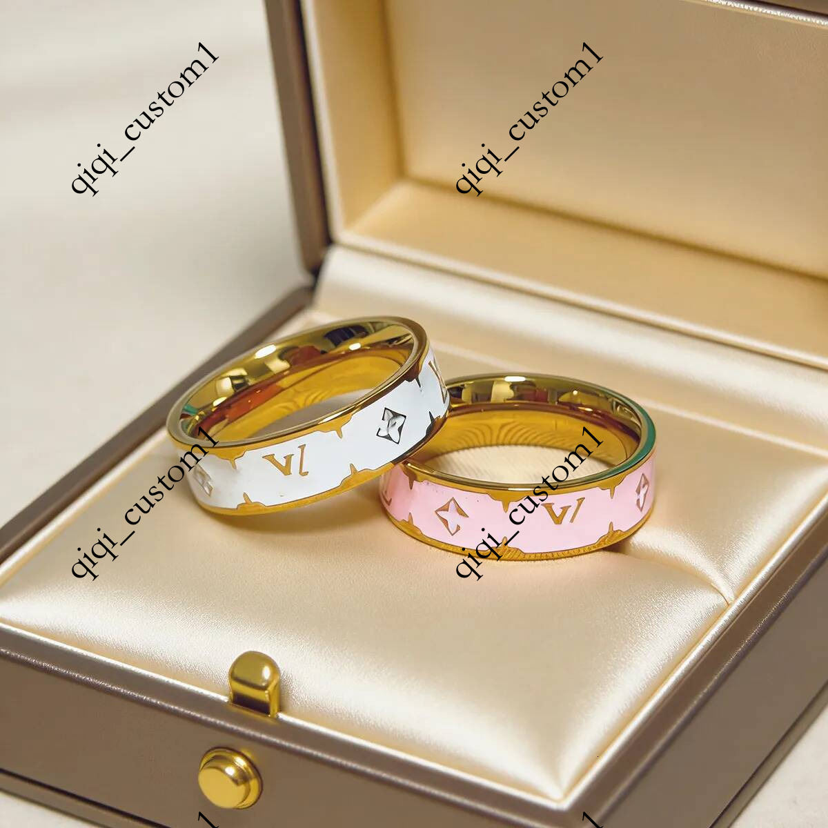 Black pink white Enamel solid Ring Luxury designer girl boy 18K Gold 316L Stainless Steel flower Rings logo engrave Women men wedding Jewelry USA si