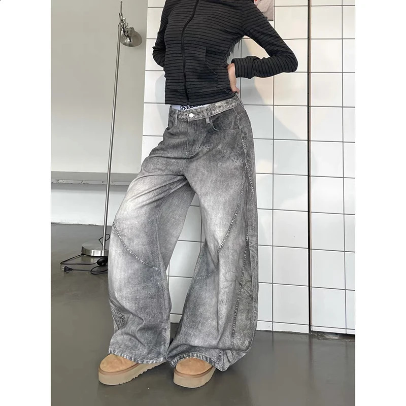 YIBASHU Vintage Aesthetic 90s Loose Washed Pants Autumn Women Casual Harajuku Style Jeans Y2K Wide Leg Punk Baggy Denim Trouser 260920