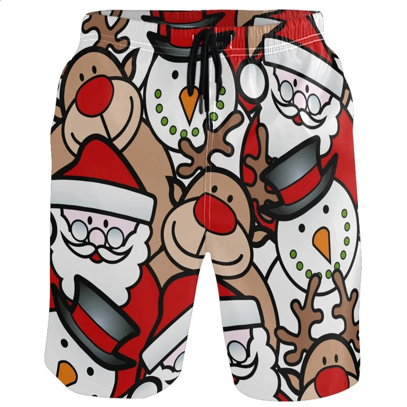3D Christmas Tree Xmas Reindeer Printed Snowflake Santa Claus Short Pants y2k Board Shorts Summer Swimsuit Cool Surf Swim Trunks 260920
