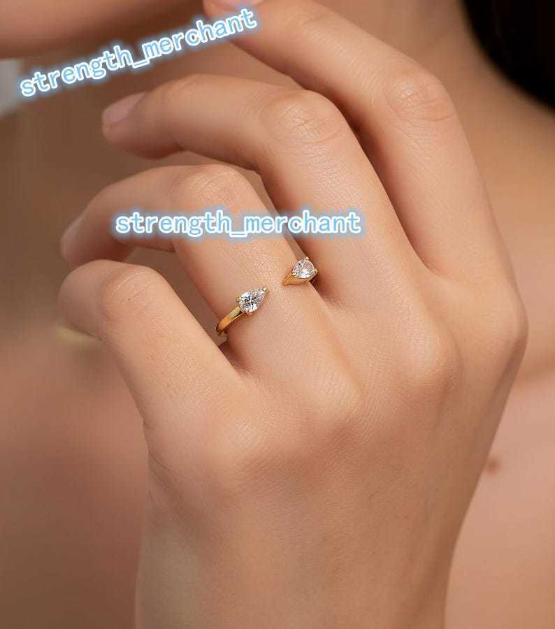 Adjustable 925 Sterling Silver Gold Plated Pear Cut Moissanite Ring for Women Fashion Jewelry for Anniversary Engagement Wedding
