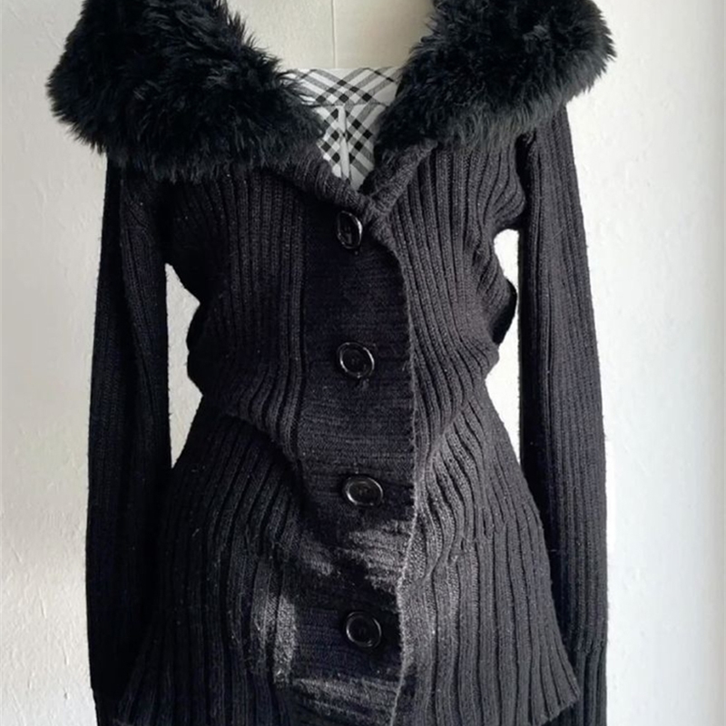 Y2K street fashion temperament casual knitted sweater autumn and winter fur collar women's aesthetic trend high-end slim top 260918