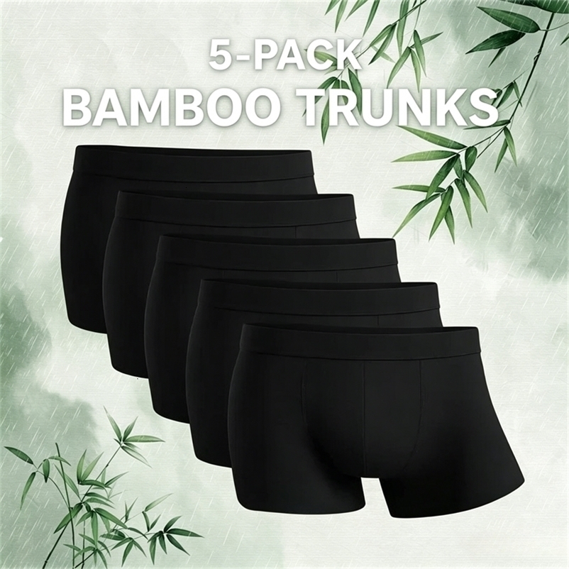 5 confezioni Boxer uomo in fibra di bambù Plus Size S-2XL Intimo uomo Piedi piatti Pantaloncini da palestra Mutandine Mutande nere Regali 260918