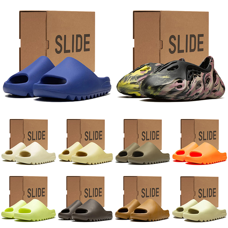 Free shipping designer slippers slides with box men women Black Bone Glow Desert Sand sliders sandals mens womens blue green orange slipper slide tr
