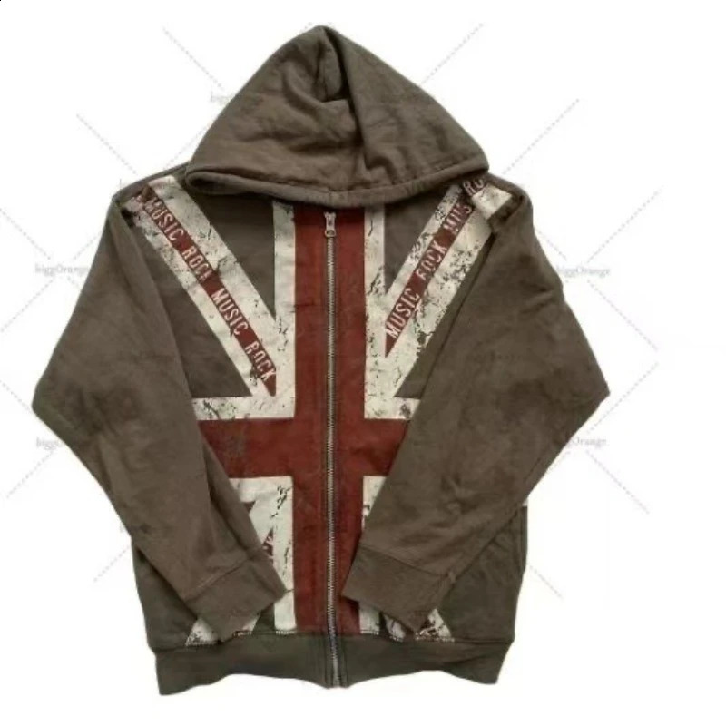 American Black Fashion Trend Flag Printing Y2K Gothic Retro Hip Hop Men and Women Casual Punk Loose Zipper Street Clothing 260920