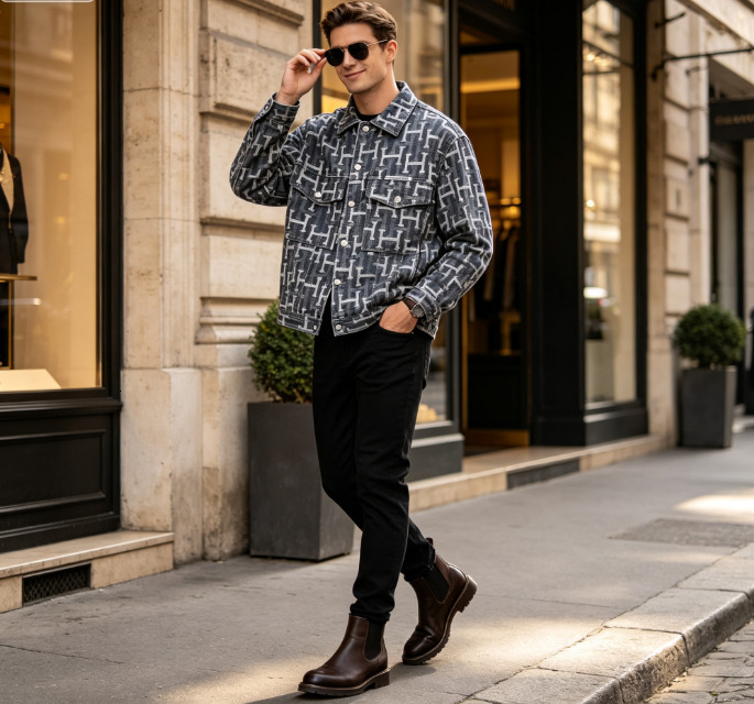 Autumn and winter American casual denim jacket for men, high street trendy brand, vintage loose-fit jacket, plus size workwear top, trendy