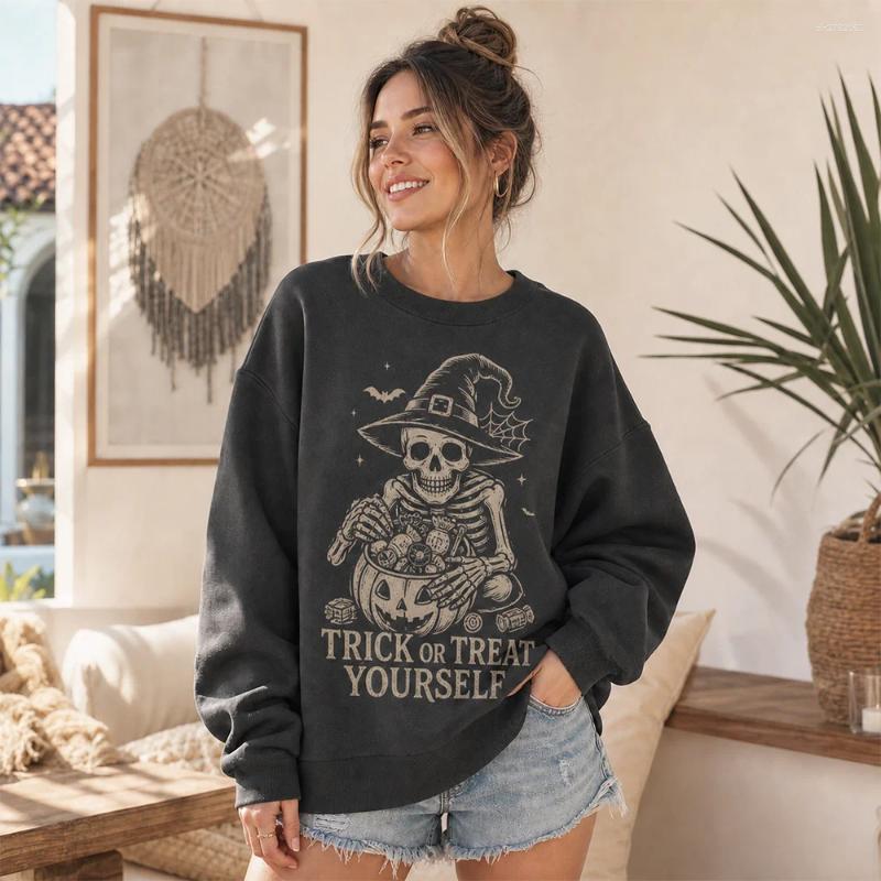 Women's Skeleton Sweatshirt Halloween Christmas Autumn Winter Warm Long Sleeve Pullover Funny Skull Graphic Gothic Vintage Tops