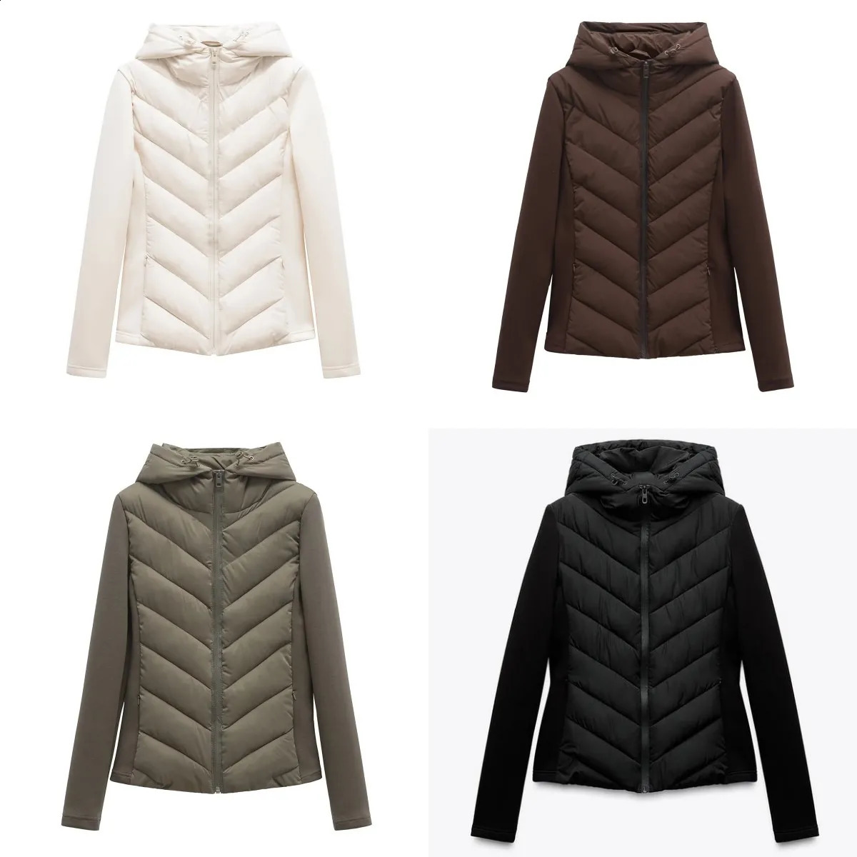 ETJ womens elegant fashion patchwork long sleeve standing collar hooded cotton jacket sport coat 8073227 260920