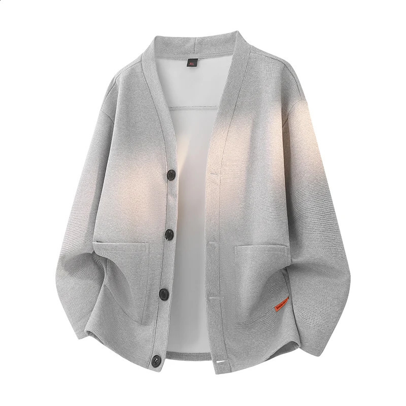 2026 Korean Fashion Cardigan for Men Autumn Solid Color Y2K Streetwear Sweatshirts Man Casual Vintage Loose Jackets Sweaters 260918