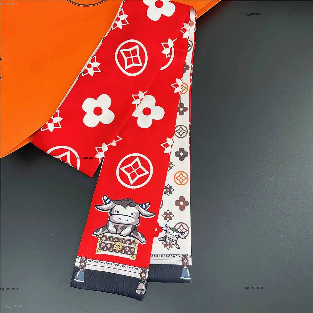 Spring and summer new Korean double sided printed silk tied handbag headband women's small scarf J250408