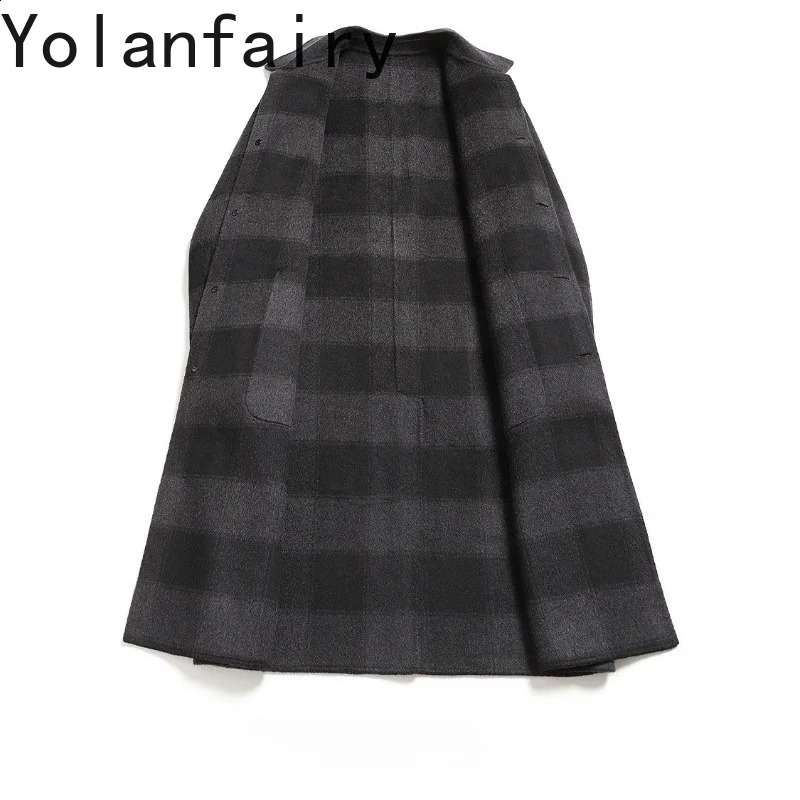 YOLANFAIRY Cappotti di lana 508 di alta qualità per uomo Cappotto di lana scozzese moda Uomo Abbigliamento invernale Trench allentato Giacca a vento