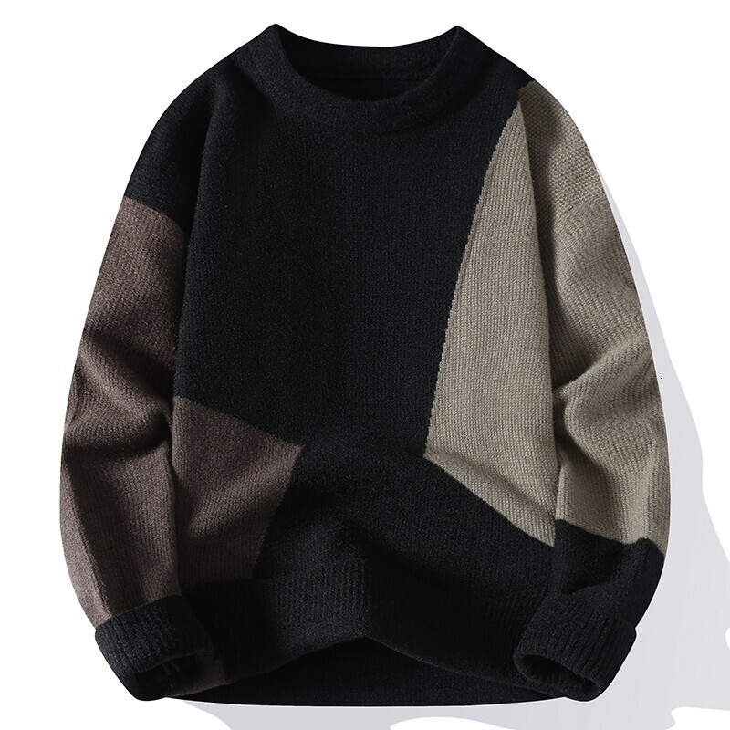 New Autumn Winter O-Neck Knit Pullovers Men Patchwork Casual Warm Sweater Fashion Slim Fit Mens Knitted Pullover Sweaters 2415