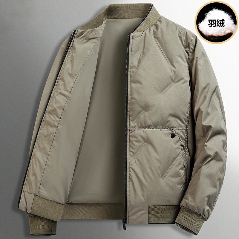 Men Bomber Down Jacket Stand Collar Zipper Solid Warm Puffer Coat Winter Male Casual Outerwear