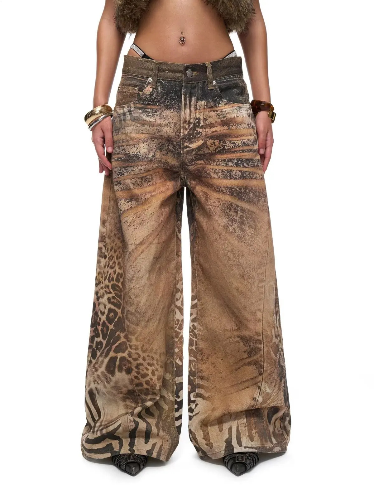2026 American Retro Y2K Style 3D Leopard stampato Baggy Jeans da donna Pantaloni per donna Abbigliamento Gamba larga Pantaloni larghi larghi 260920