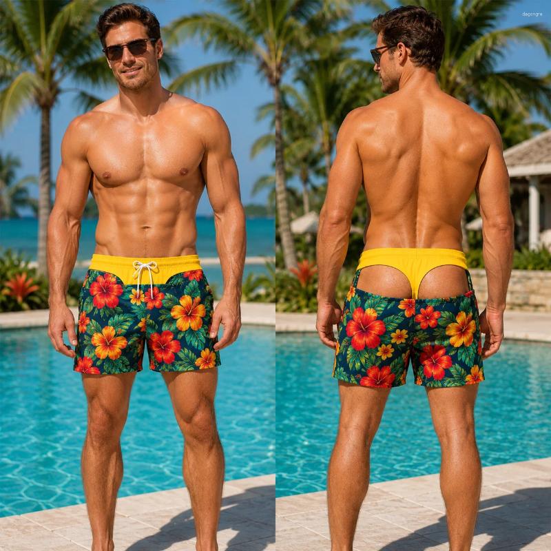Costume da bagno da uomo divertente Flamingo Costume da bagno tropicale Perizoma rosa Illusion Pantaloncini da surf novità floreali hawaiani Quick D
