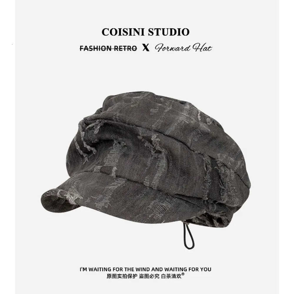 Japanese Niche Hole Design Berets Berets Women's Spring and Summer Street Breathable Soft Brim Sunshade Flat Top Painter's Hat J260919