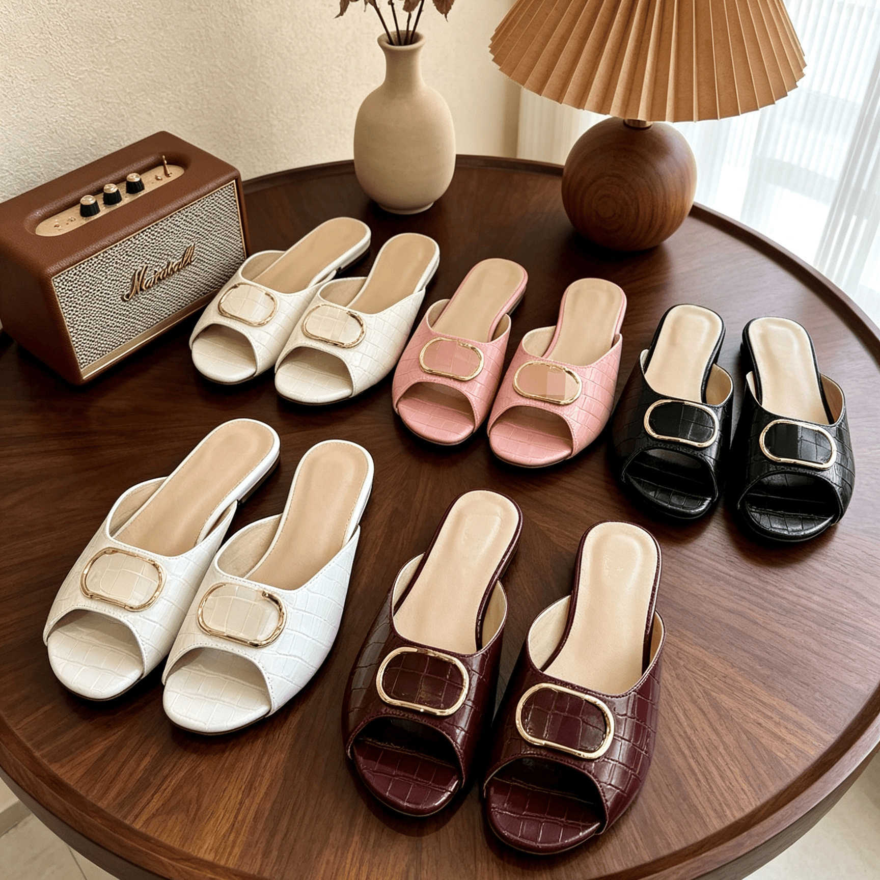 Slippers 2026 new style women's summer flat sandals with textured design metal V-buckle and casual look for outdoor wear