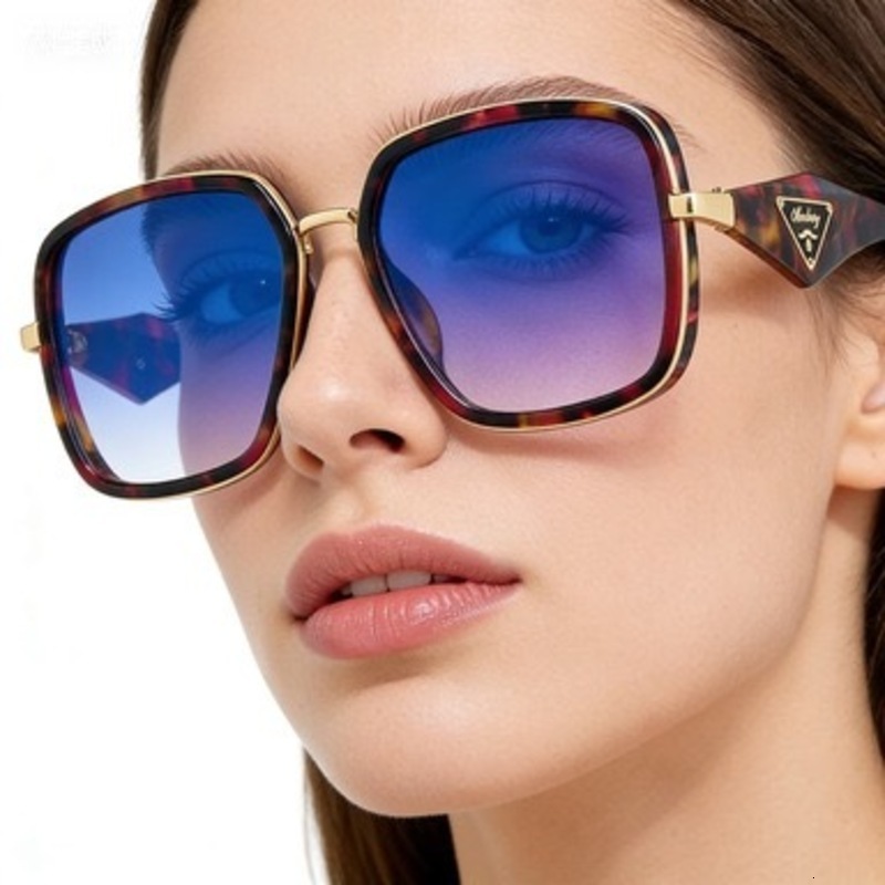 Designer High Quality Sunglasses Rimless Oversized Square Glasses Hollow Metal Temple Gradient Burgundy Lens Rose Gold Eyewear Luxury Women Man Uv P