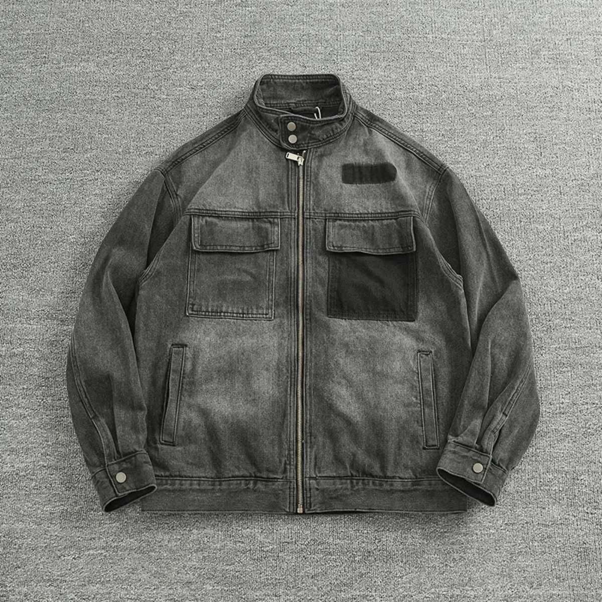 Men's Jackets Biker jacket men's fashion heavy washed cargo retro tough guy button-down denim X260919