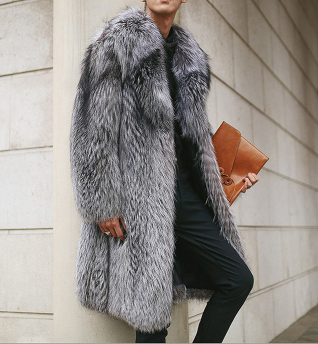 Men Long 2026 New long fox coat, men's fur leather blend top, European and American plus size