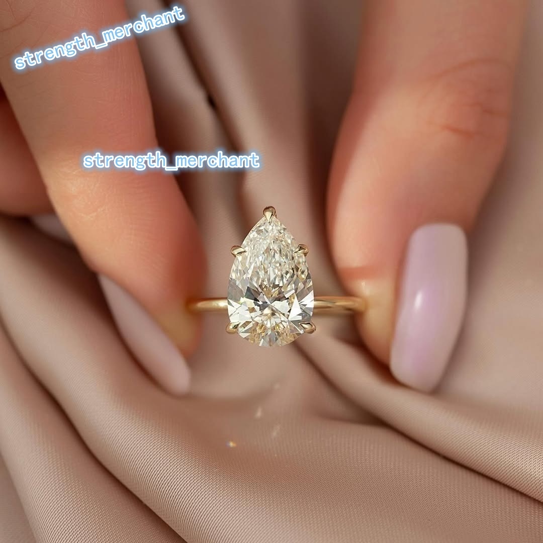 Custom 14k 18k Yellow Rose Gold Moissanite Diamond Wedding Rings 7x11mm 3ct Pear with Classic Five Claws Fine Jewelry