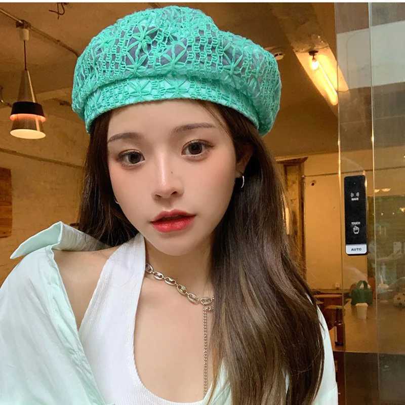 Women's Hat Sweet Hollow Berets Breathable Lace Beret Summer Thin Breathable Versatile Casual Fashion Painter Hat Trend N260919