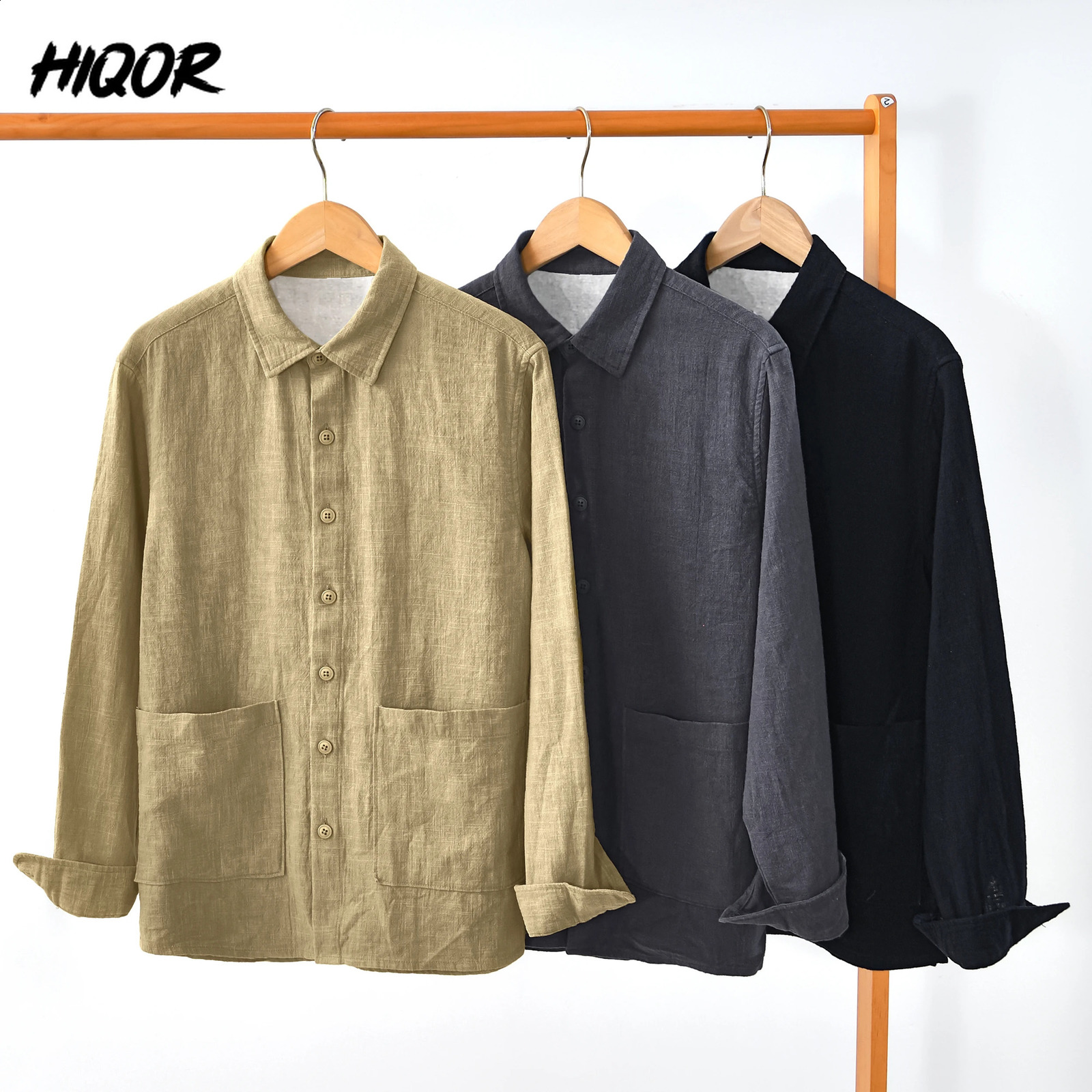 HIQOR Mens Casual Solid Shirt Spring Long Sleeve Fashion Outerwear Man Youth Cotton Linen Garment High Quality Cotton Coat Male 260920