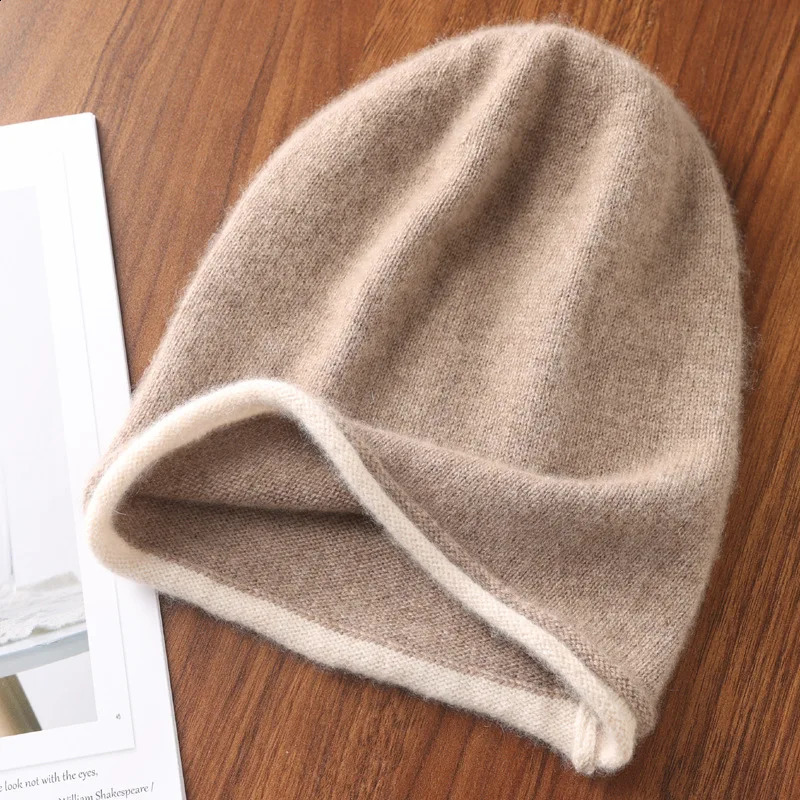 Winter Hat Regardless of Gender 100% Merino Wool Knitted Women's Soft Warm Bean Hat Fashion Outdoor Curly-brimmed Hat 260920