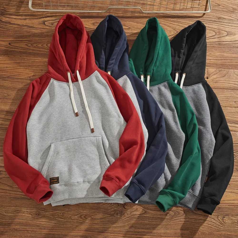 Men's Hoodies Sweatshirts Add fleece and thickening heavy retro long-sleeved hipster hoodie male niche couple loose casual coat X260919