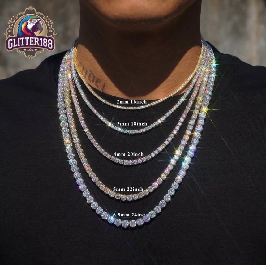 Hip Hop Iced Out Fine Jewelry 5MM Moissanite Diamond S925 Sterling Silver Moissanite Women Men Tennis Chain Necklace