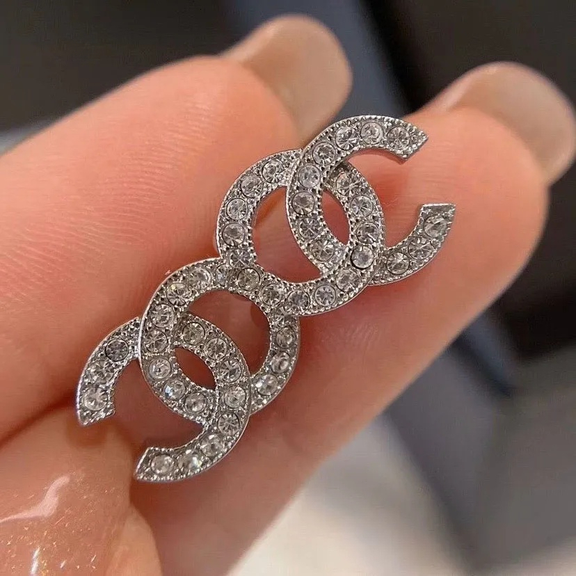 2026newStud women mini silver plated designer double letter crystal water diamond earrings jewelry