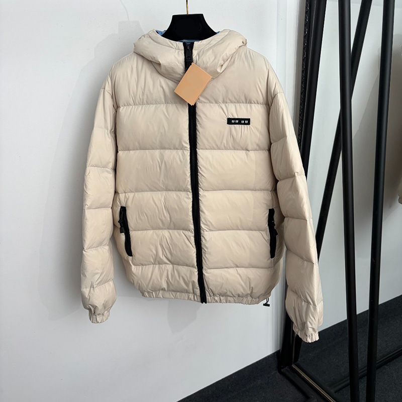 Women Hooded Puffer Jackets Chest Letter Zip Up Quilted Down Coats Winter Lightweight Warm Outerwear for Couple