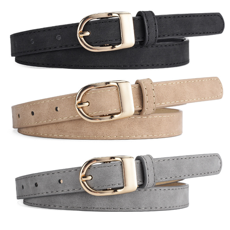 Designer Style Womens Luxury Suede Faux Leather Belt Gold Pin Buckle Slim Waist Belt Adjustable For Dresses Jeans Daily Casual Waistband Accessory G