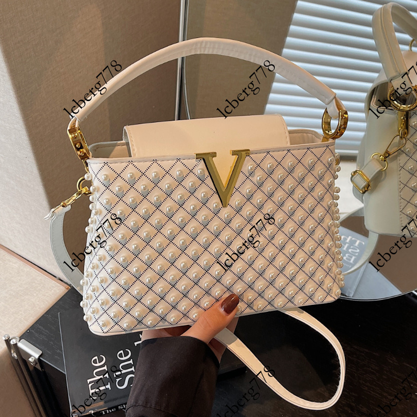 designer Korean style retro handbag new fashion quilted shoulder with pearl accessories stylish crossbody bag for women
